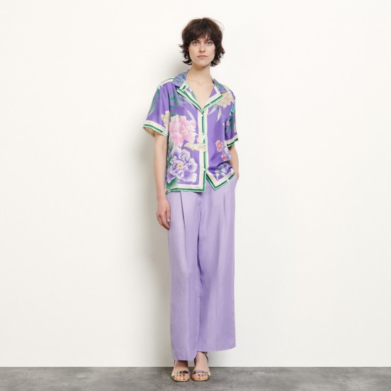 Chemise pyjama en soie imprimée Sandro Soldes  Femme