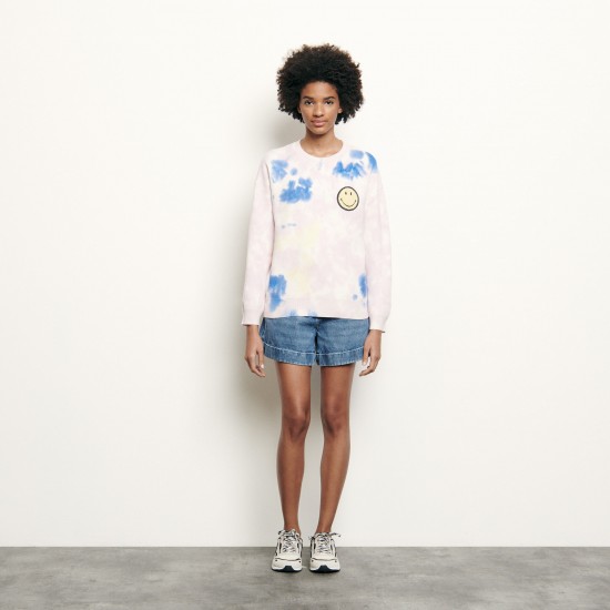 Pull tie and dye avec broderie smiley Sandro Soldes  Femme