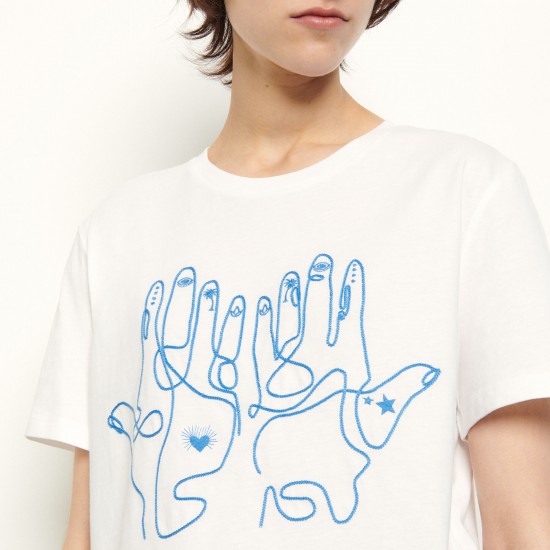 T-shirt en coton avec broderie Sandro Soldes  Femme