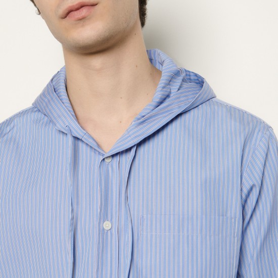 Chemise rayée à capuche en coton Sandro Soldes Homme